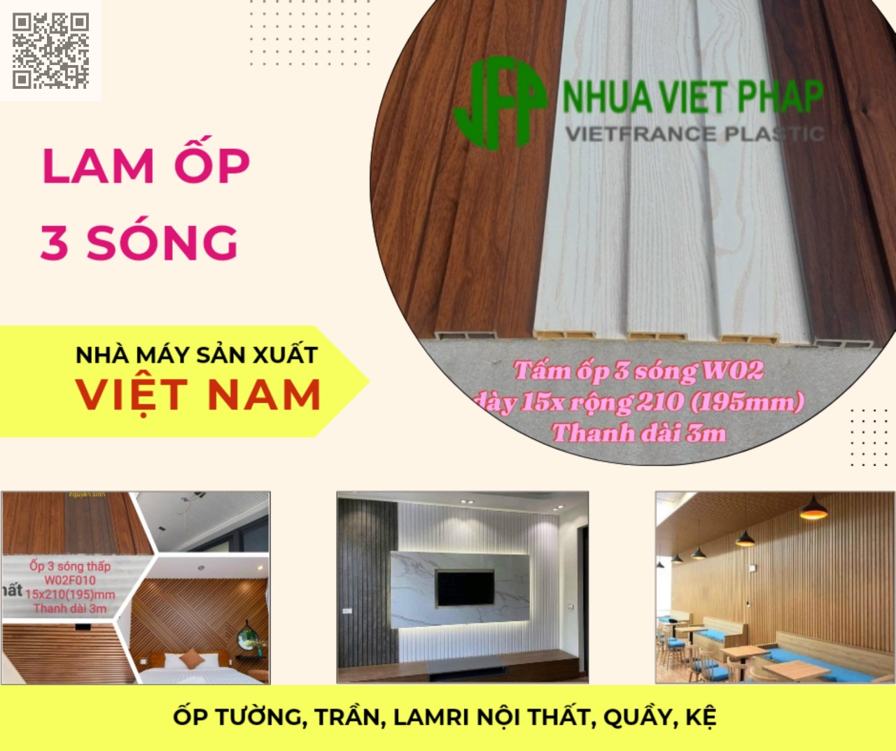 Gỗ nhựa sài gòn - Tấm ốp nguyên sinh phủ phim laminate 3 sóng