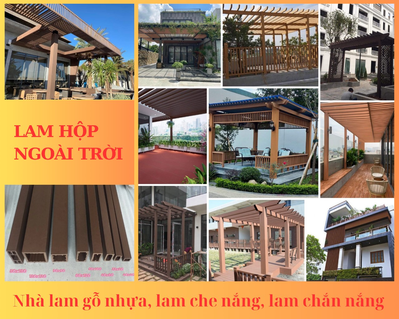 Nhà lam gỗ nhựa composite cao cấp bền bỉ ngoài trời lam che nắng lam chắn nắng