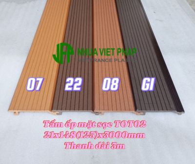 Tấm ốp gỗ nhựa ngoài trời việt pháp bản 21x148mm - Tấm ốp tường mặt tiền, ốp trần ngoài trời mặt sọc TOT02 Nhựa Việt Pháp