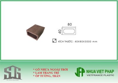 Thanh hộp gỗ nhựa ngoài trời Việt Pháp bản 40x80mm - Thanh lam che nắng ngoài trờiTH01 Nhựa Việt Pháp