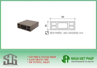 Thanh hộp gỗ nhựa ngoài trời Việt Pháp bản 50x150mm - Thanh lam che nắng ngoài trời TH04 Nhựa Việt Pháp