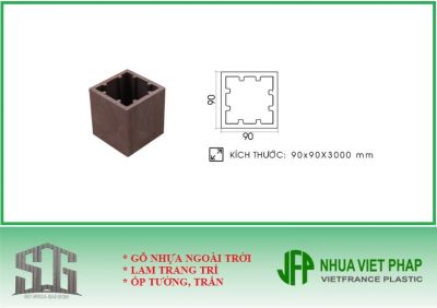 Thanh hộp gỗ nhựa ngoài trời Việt Pháp bản 90x90mm - Thanh cột, trụ TH06 Nhựa Việt Pháp