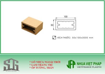 Thanh hộp gỗ nhựa ngoài trời Việt Pháp bản 50x100mm - Thanh lam che nắng ngoài trời TH10 Nhựa Việt Pháp