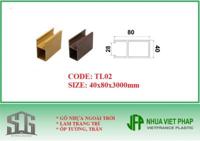 Thanh lam hộp treo trần, tường trong nhà TL02 - Thanh hộp Ecoplast WPVC 40x80mm Nhựa Việt Pháp