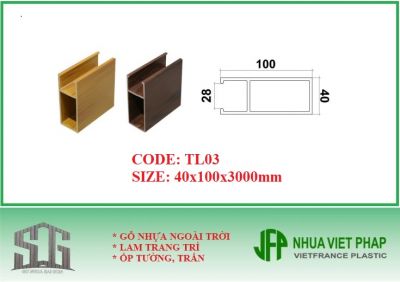 Thanh lam hộp treo trần, tường trong nhà TL03 - Thanh hộp Ecoplast WPVC 40x100mm Nhựa Việt Pháp