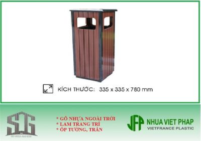 Thùng rác đơn ngoài trời hình vuông có gạt tàn - TR01 Nhựa Việt Pháp