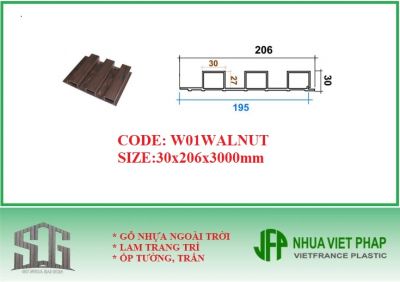 Lam 3 sóng cao gỗ nhựa sinh thái, tấm ốp trần tường WPVC loại 3 sóng cao W01 nhựa việt pháp 