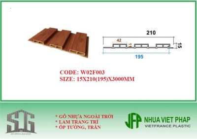 Tấm ốp tường, trần gỗ nhựa trong nhà việt pháp loại 3 sóng thấp W02F003 bản 15x210mm