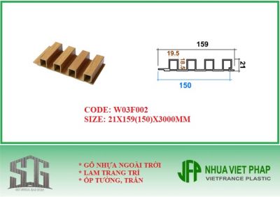 Gỗ nhựa phủ phim laminate loại 4 sóng W03F002 nhựa việt pháp bản 21x159mm