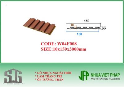 Tấm ốp gỗ nhựa phủ phim laminate 5 sóng gỗ nhựa sinh thái ecoplast W04 nhựa việt pháp bản 10x159mm