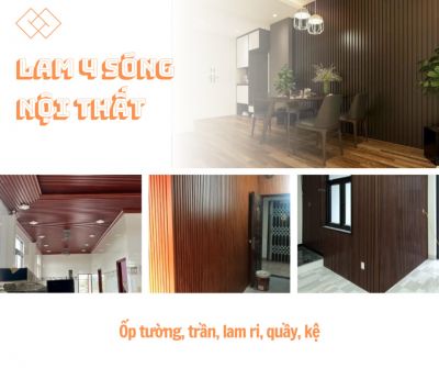 Báo giá thi công lam gỗ nhựa phủ phim laminate trong nhà loại 4 sóng màu gỗ gõ đỏ Nam Phi F008 Nhựa Việt Pháp