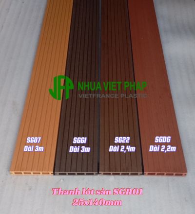 Thanh lót sàn gỗ nhựa rỗng 4 lỗ vuông SGR01 nhựa việt pháp bản 25x140mm